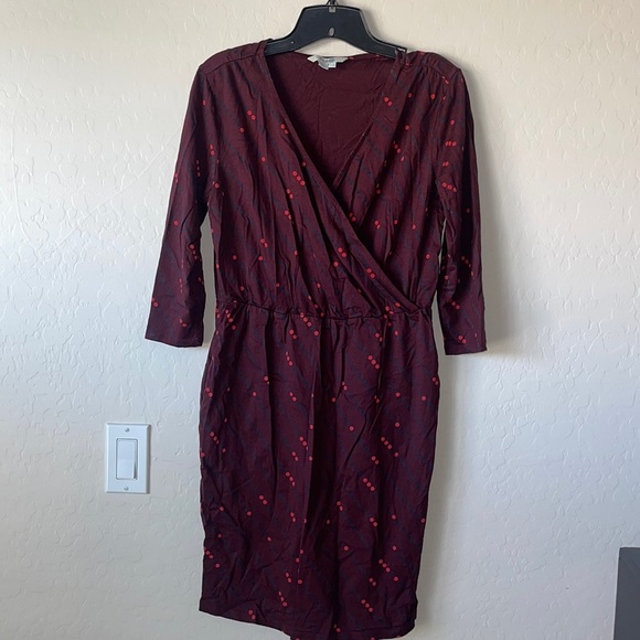 Boden Cressida Dress Faux Wrap Jersey Maroon Dots Size 6. With pockets. EUC - Picture 1 of 10